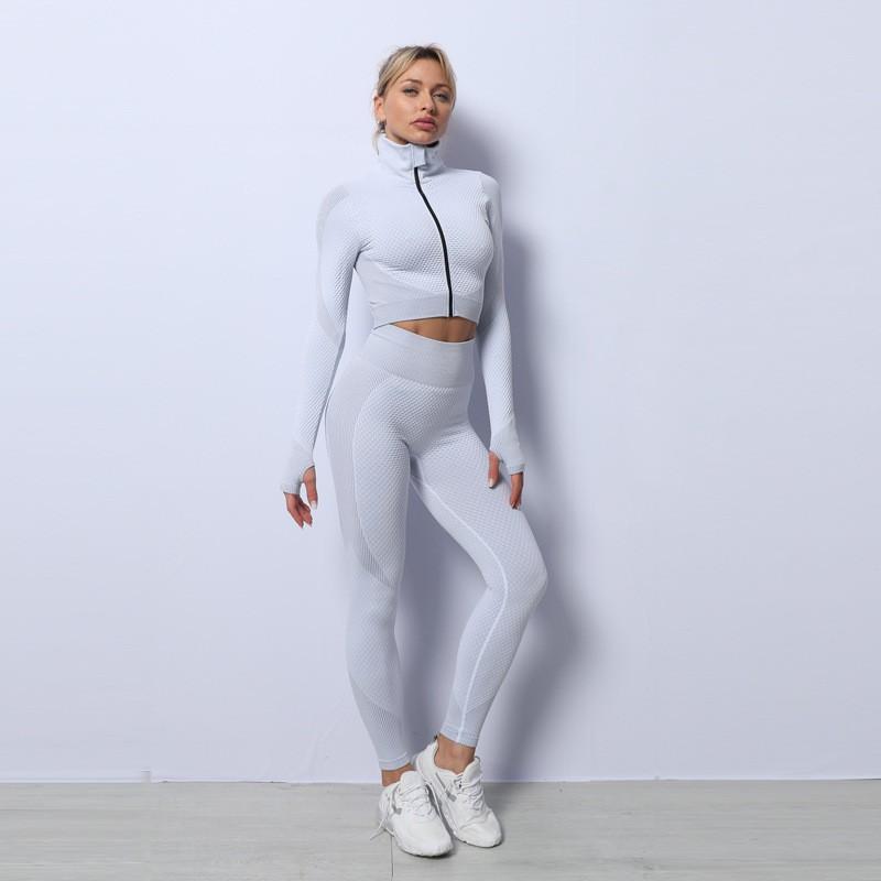 Womens 3-Piece Yoga Set With Built-in Bra Top Long Sleeve Jacket High-Waisted Leggings Gym Running Dance