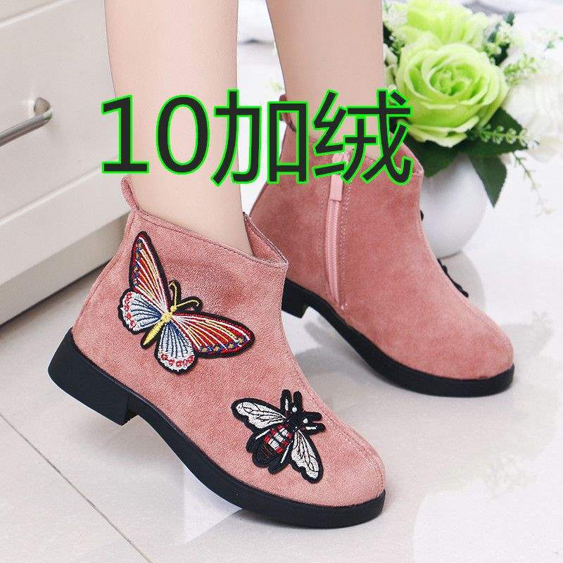 2025 girls autumn and winter retro shoes single boots princess shoes Korean version low tube velvet boots medium and older children cotton shoes s