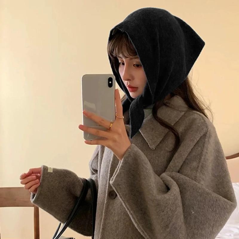 Women's Winter Wool Scarf Warm Triangle Knit Solid Color Shawl Wrap Pashmina Bandana Headscarf for Ladies