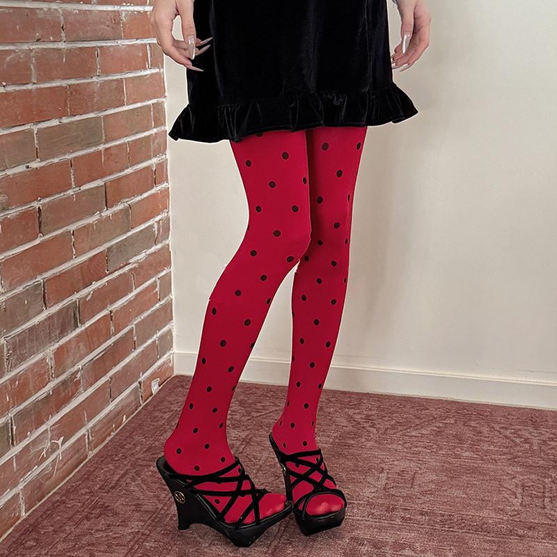 2026 Spring Polka Dot Tights Women Vintange 80D Pantyhose Sexy Semi Opaque Tights Resistant Control Top Stocking Y2K Style