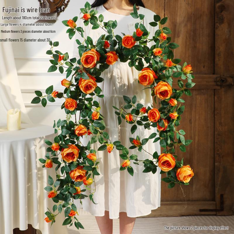 Rose Vine Air Conditioning Pipe Cover: Decorative Plastic Fake Flower Vine for Wall and Roof Hanging