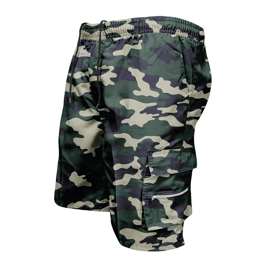 Herren Cargo-Shorts mit Kordelzug-Taille, Mehrere Taschen, Lockere Passform, Camouflage-Muster, Lässige Shorts für Outdoor-Aktivitäten