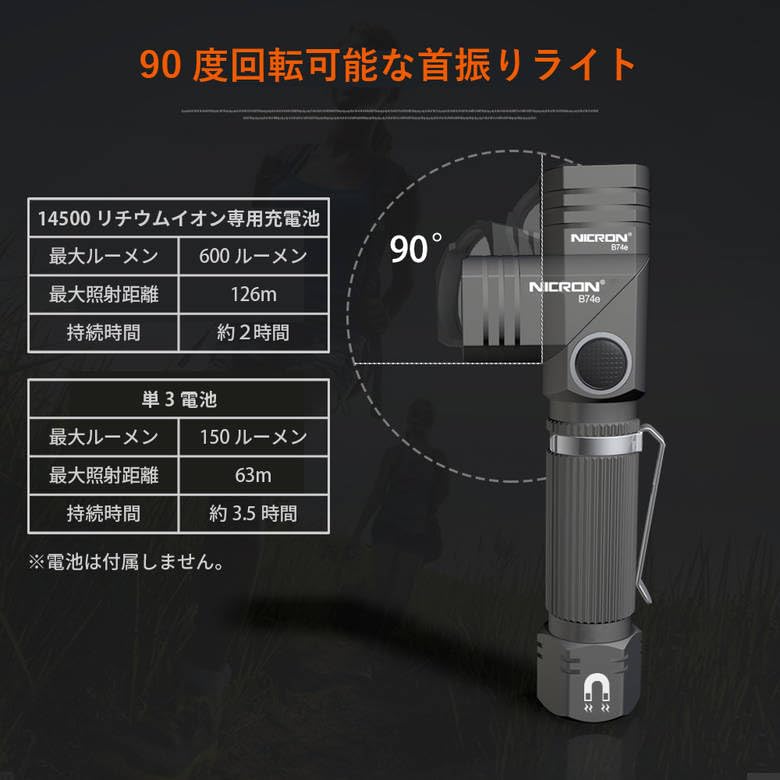 NICRON LED Handy Disaster Clip Chest Mountain B74e Light, L-Shaped, Swivel, Prevention, Earthquakes, Disasters, Emergencies, Included, Magnet, Light,