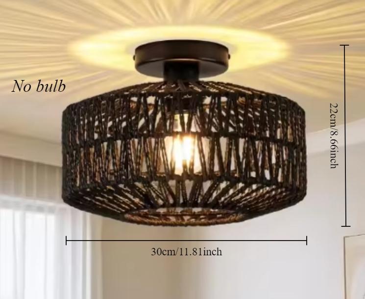 Rattan Ceiling Lamp E27 LED Lights Hand Woven Bedroom Hanging Lamp for Ceiling Light Modern Home Decoration Light Fixture 30CM