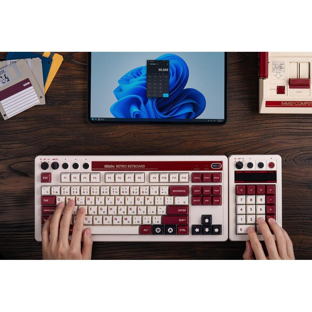8Bitdo Retro 18 Mechanical Tenpad, Support Calculator Mode, Bluetooth2.4GWired Tenpad for Windows and Android - (Fami)