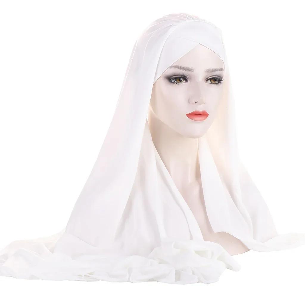 Sofort-Hijab Jersey-Hijabs Für Frauen Kreuz Stirn Pailletten-Turban Muslimische Frauen Hijab-Schal Türkischer Baumwoll-Hijab Für Frauen
