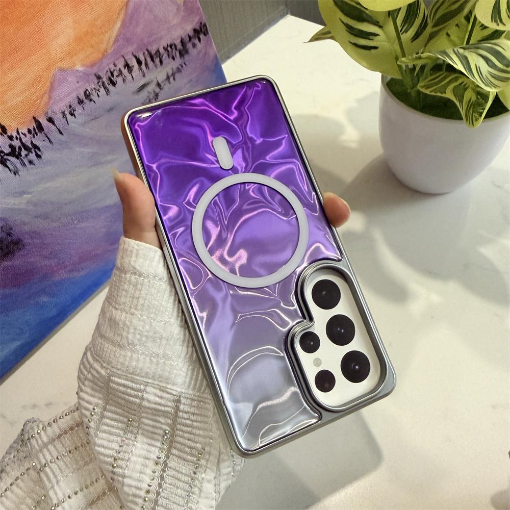 Plating Laser Ripple Magnetic Case For Samsung Galaxy S26 Ultra S26 Plus For Magsafe Shockproof Gradient Protective Hard Cover