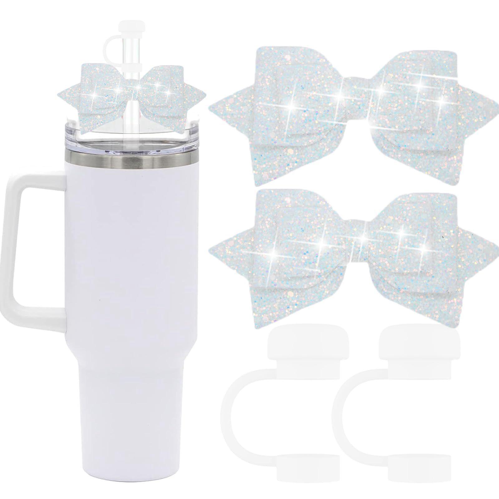 

2 шт. силиконовый чехол для стакана с 2 шт. симпатичные блестящие бантики для стакана чехол для стакана 30 и 40 унций One Size