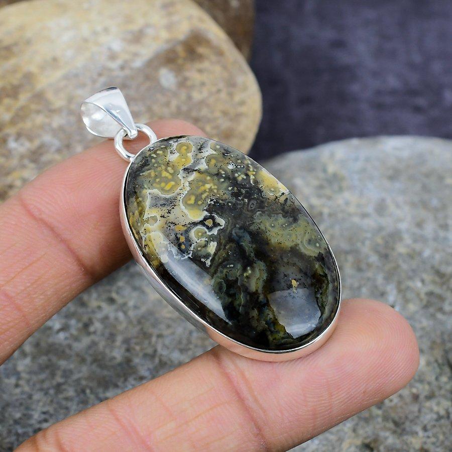 

Ocean Jasper Gemstone 925 Sterling Silver Ювелирный кулон ручной работы для нее