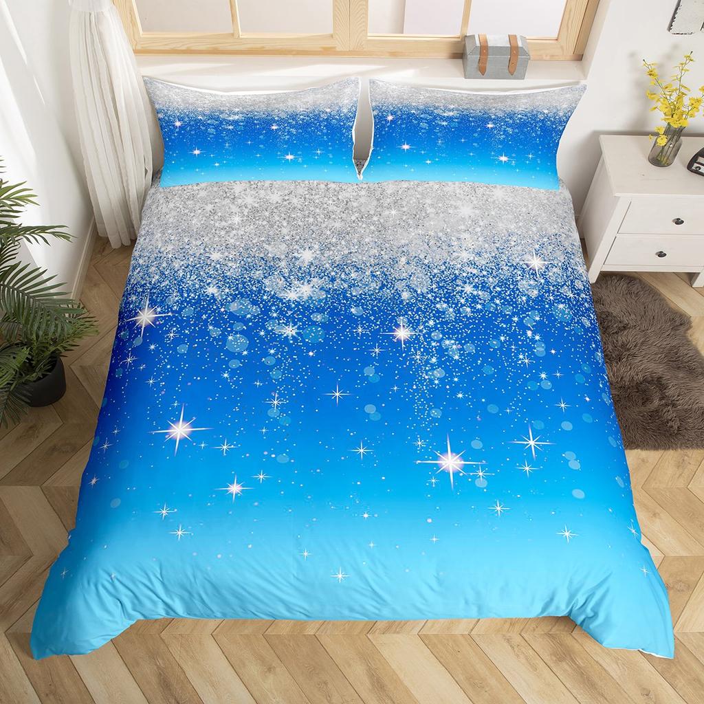 Homewish Glitter Sequin Print Duvet Cover Set For FemaleCartoon Dreamy Stars Print Bedding SetModern Fashion Bed Set