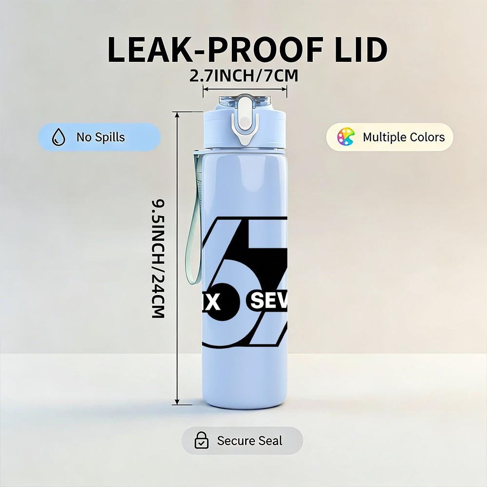 1PC Six Seven Outline Retro Number Print 750ml Color Plastic Sports Water Bottle Leakproof Flip Straw Lid Suitable for Sports Office Home Use