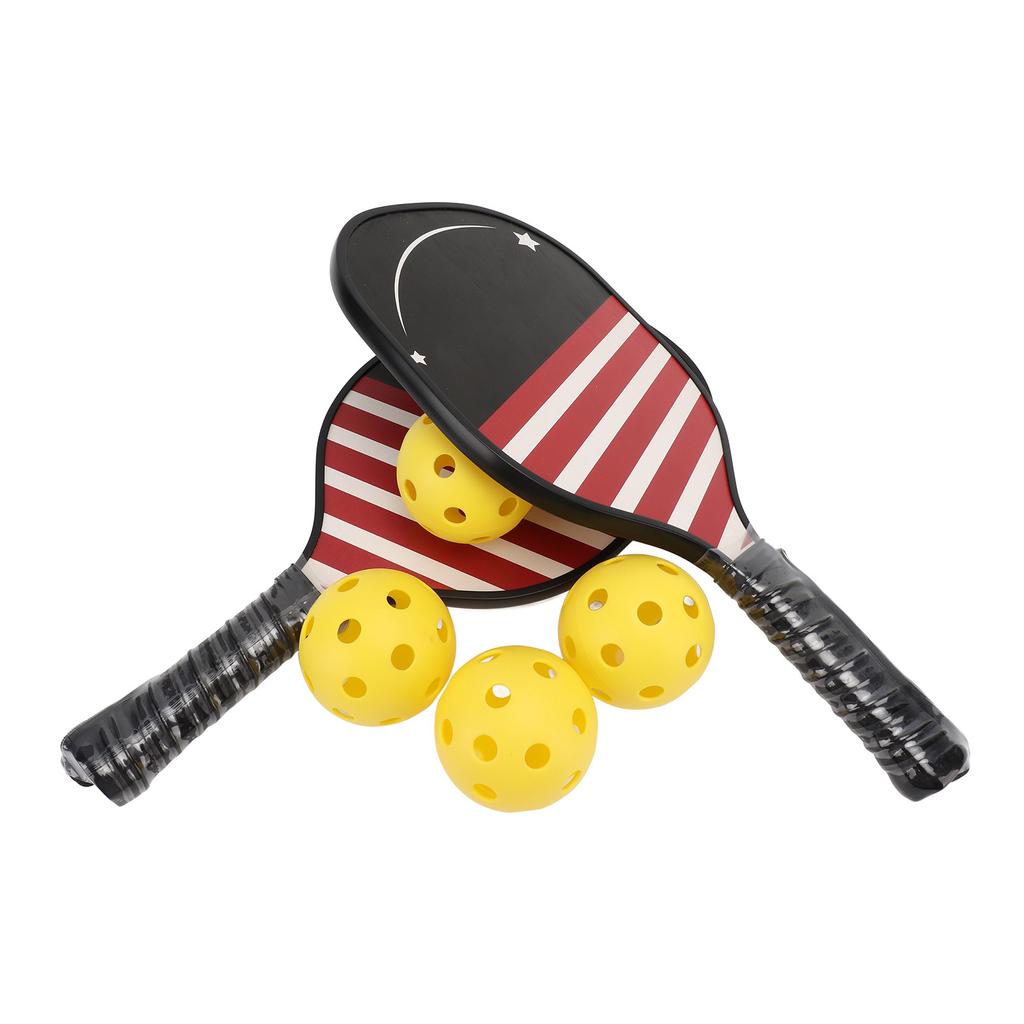 2 Stück Pickleballschläger Langlebiges Holz PP Komfortabler Griff Leichtgewicht Pickleball-Set mit 4 Bällen