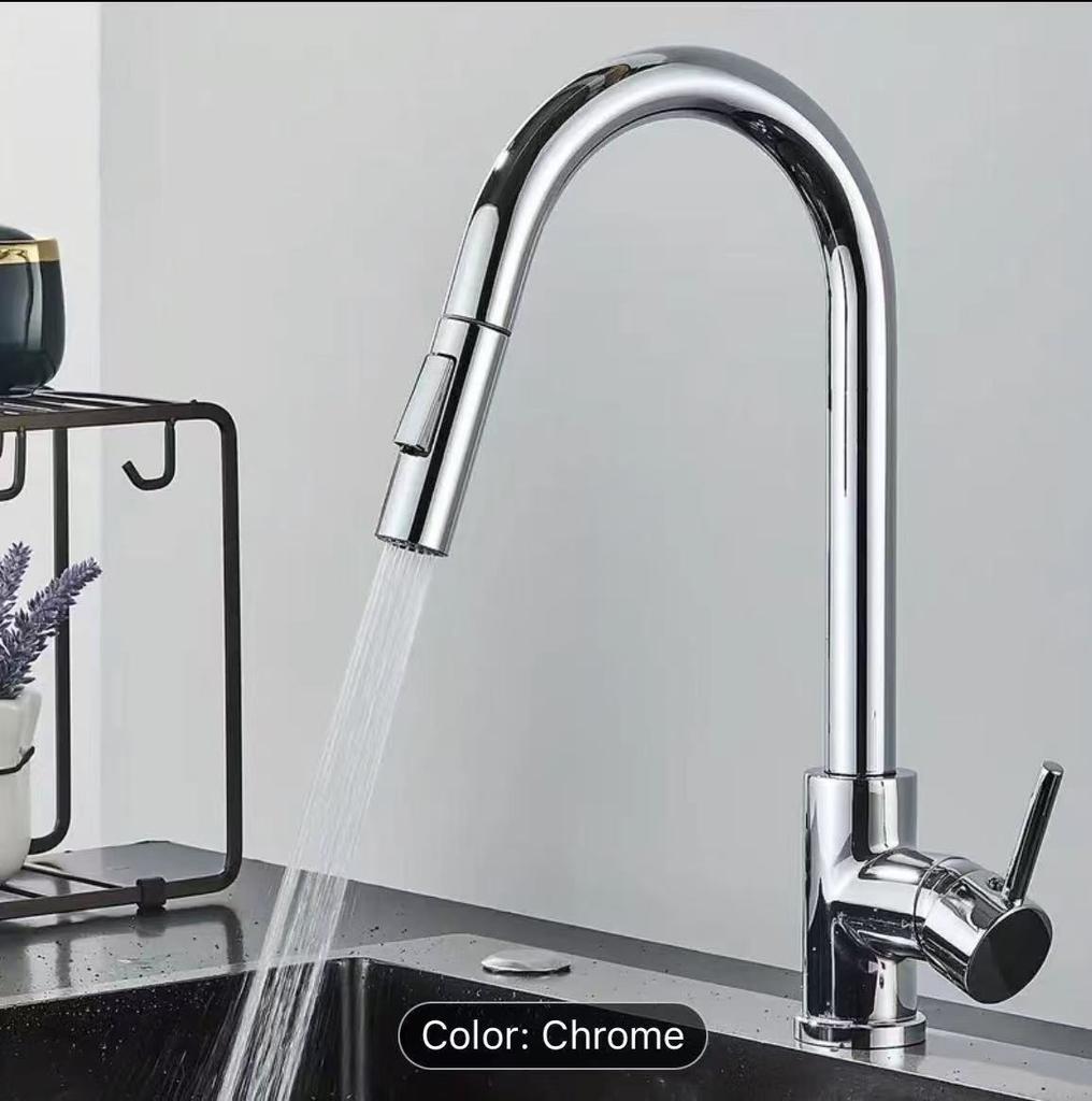 Stainless Steel Pull-Out Kitchen Faucet, Hot and Cold Water Dual-Use, Splash-Proof, Fast Heating, Household Washbasin Faucet