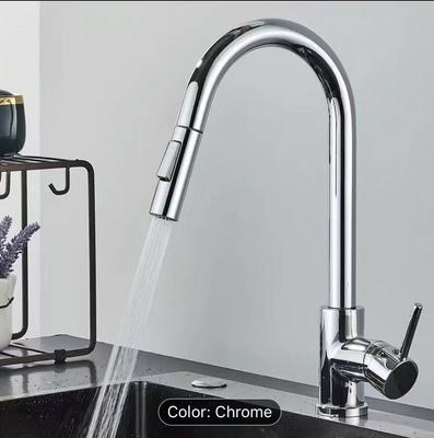Black Silver Kitchen Faucet, Dual Function, Single Handle Pull-out Mixer Tap, Deck Mounted Hot and Cold Water Faucet