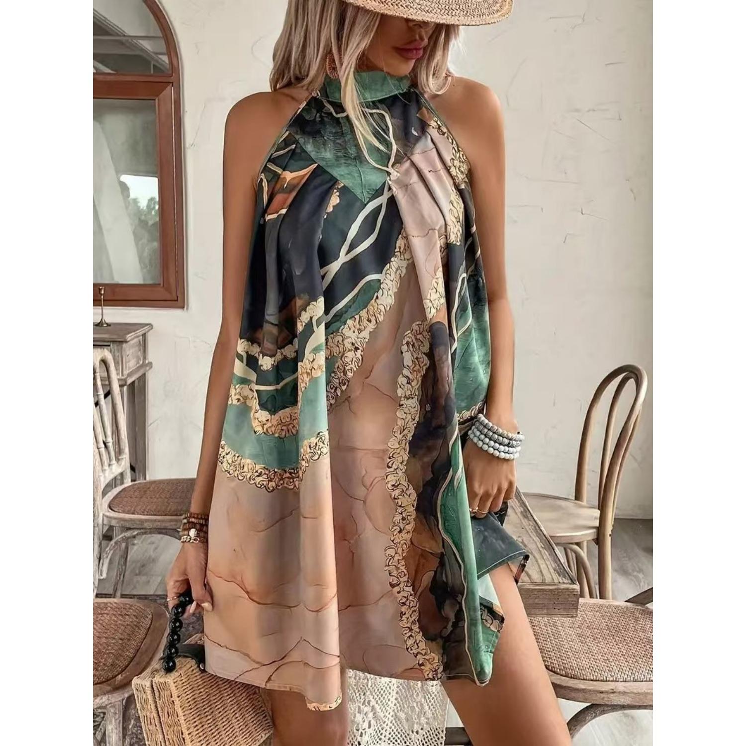 

2025 Новый тренд утягивающего платья с талией, свободное удобное платье, женская мода, элегантное платье, весна-лето, принт XXL