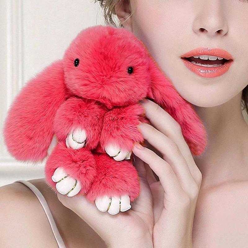 Plush Bunny Keychain Women Fur Angel Rabbit Key Ring Hare Plush Dolls Toy Girls Bag Car Key Pendant
