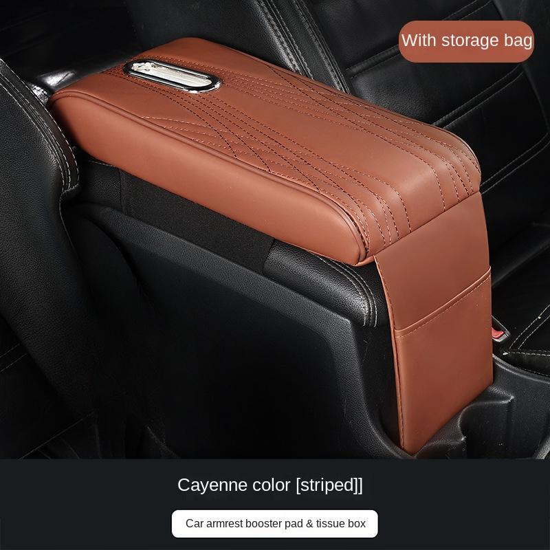 

Car Armrest Cushion with Tissue Box and Storage Bag, Multifunctional Pad Wide Memory Foam PU Leather Car Interior Accessories