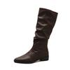 Thick heel pleated long tube knight boots women's shoes 2025 new spring and autumn western thin medium tube long boots