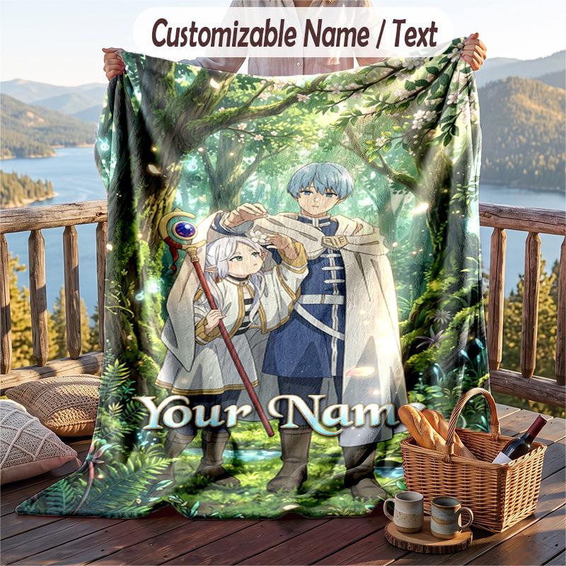 Custom Text Flannel Throw Blanket, Lightweight Cozy Bed Sofa BlanketFrieren Beyond Journey's End