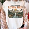 Protect Our National Parks Scenic Landscape T-Shirt, Mountain Waterfall Elk Bear Eagle Graphic Tee