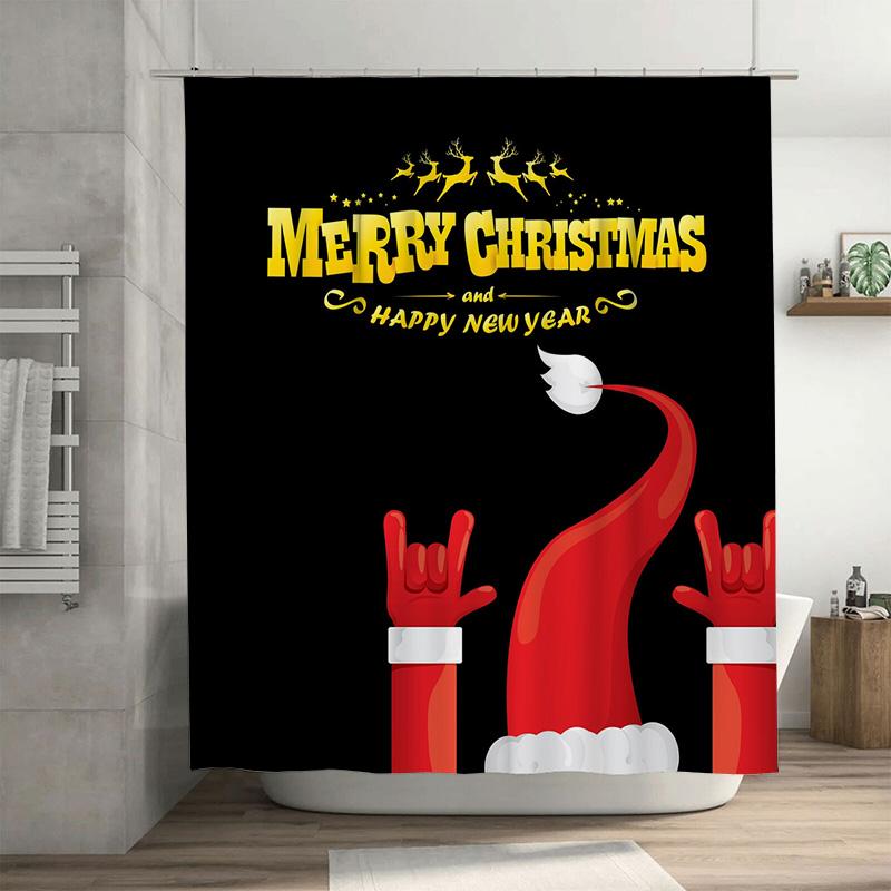 

Tu Christmas Shower Curtain Santa Claus Holiday Festive Bathroom Decor Merry Xmas Pattern Waterproof Fabric Home Textile Gift W60H190(CM)-1 Pcs