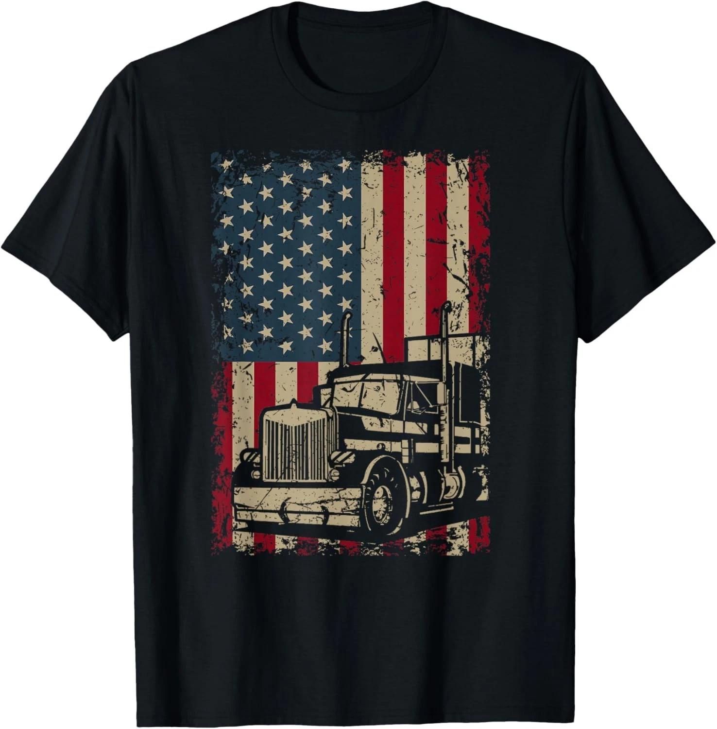 Truck Driver USA Flag Gift Patriotic Trucker Gift Unisex T-Shirt L