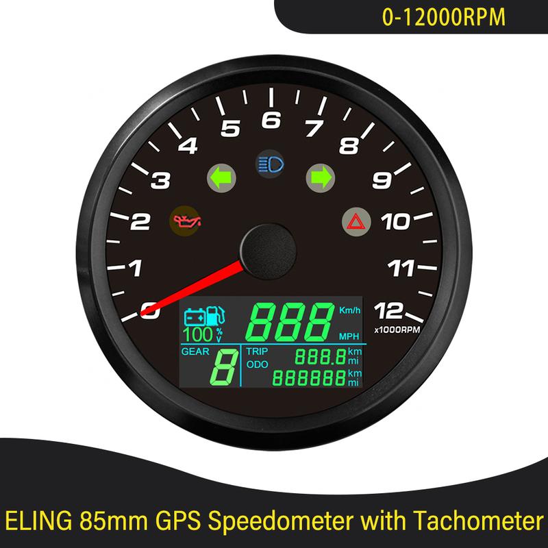 85mm GPS Speedometer 0-299km/h MPH with 0-12000RPM Tachometer High Beam Turn Light Oil Pressure for Motorcycle Car 12V 24V