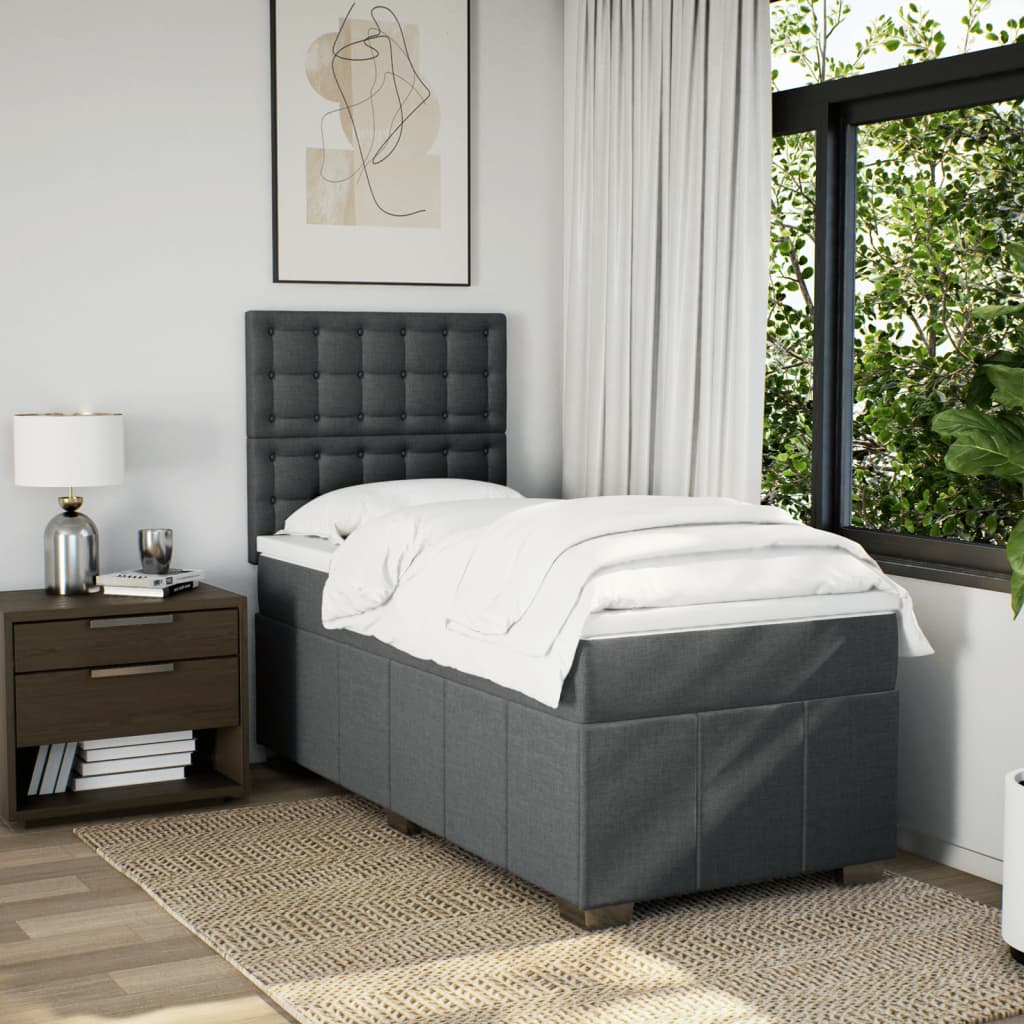 Box Spring Bed with Mattress Dark Gray 90x190 cm Fabric
