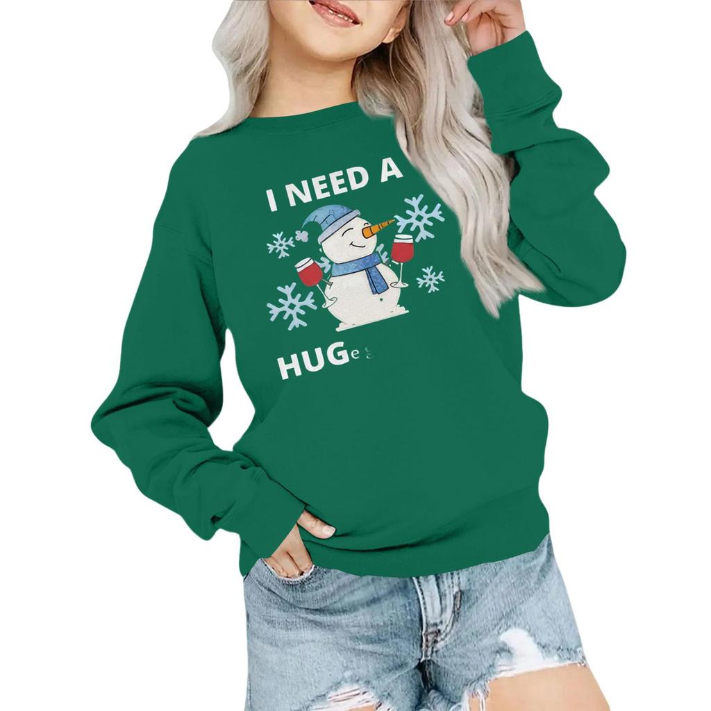 Kids' Fashion Loose-Fit Casual Long-Sleeve Christmas Print Oversized Crewneck Sweatshirt