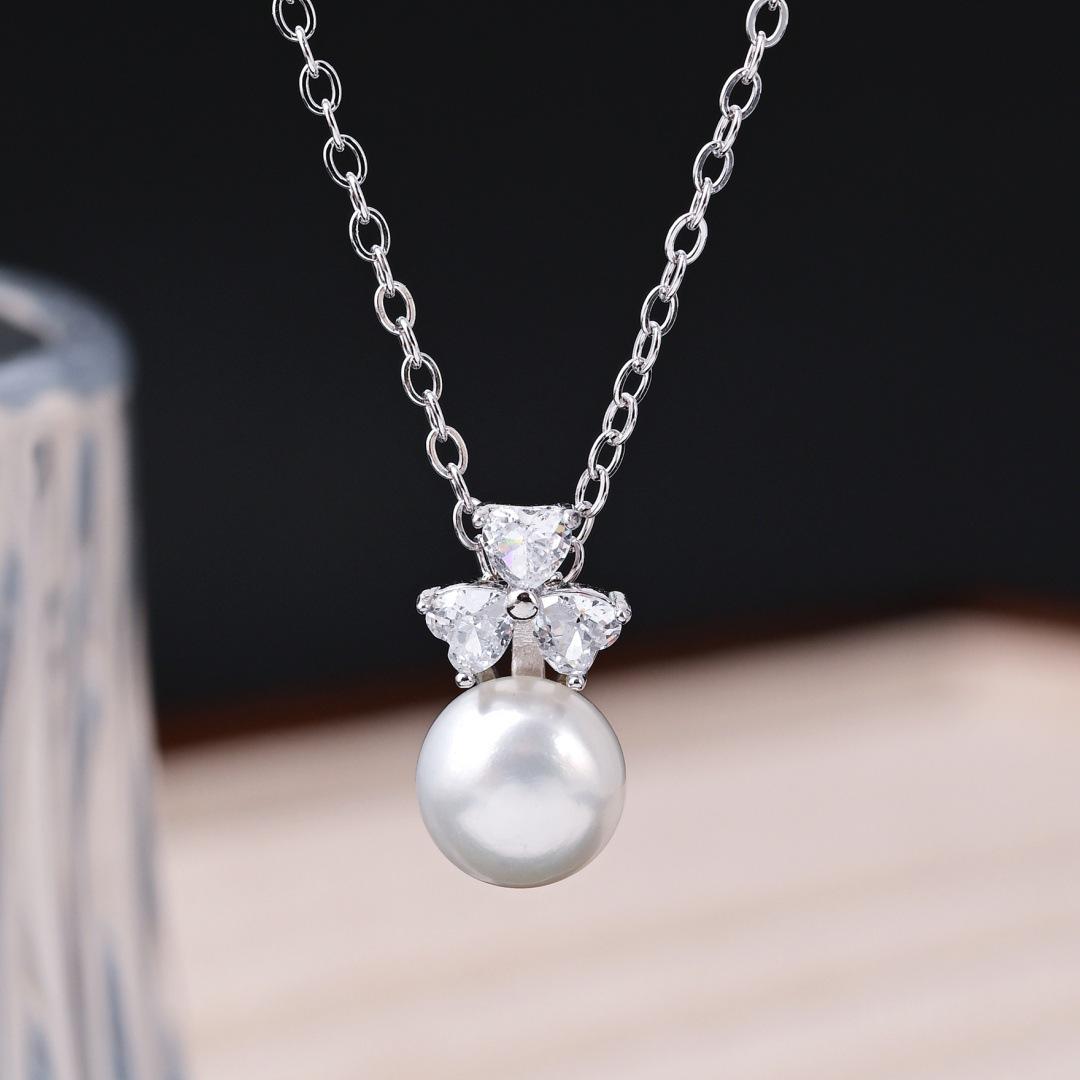 S925 Sterling Silver Shell Pearl Flower Pendant Necklace - Light Luxury Versatile Clavicle Chain S925 Silver