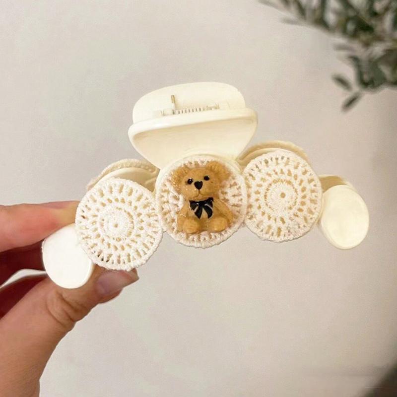 

1 шт./2 шт. милая японская и корейская заколка для волос в виде плюшевого мишки с прозрачной клипсой для затылка, клипса-акула для женщин