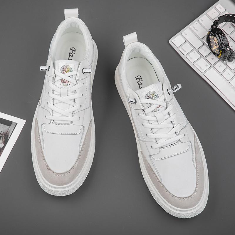 Men's Genuine Leather Casual Shoes Splicing Fashion Design Versatile Flat Shoes Sports Casual Shoes Soft Soles Comfortable