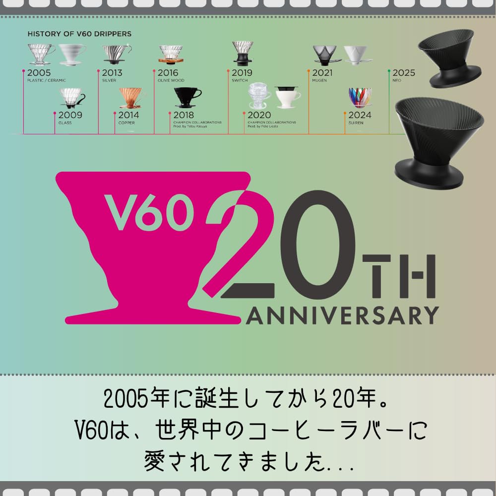 Hario V60 Dripper Tasse Tritan Spiral Hergestellt in NEO, 1-2 Tassen Kapazität, Harz, Rillen, Schwarz, Japan, VDN-01-B