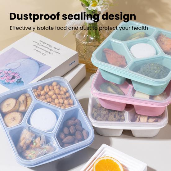 Stor Snackboksbeholder med Lokk 5-Rom Delt Serveringsbrett Innebygde Dippbeholdere BPA-fri Matbeholder for Snacks Frukt Nøtter