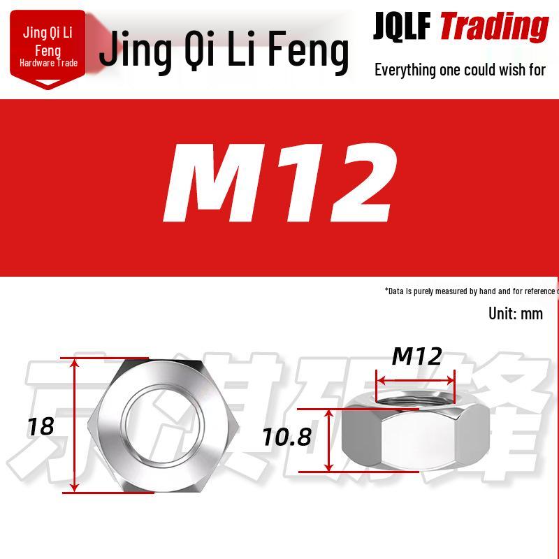201 Stainless Steel Hex Nut: M3–M56 Fine Thread Thickened Nut