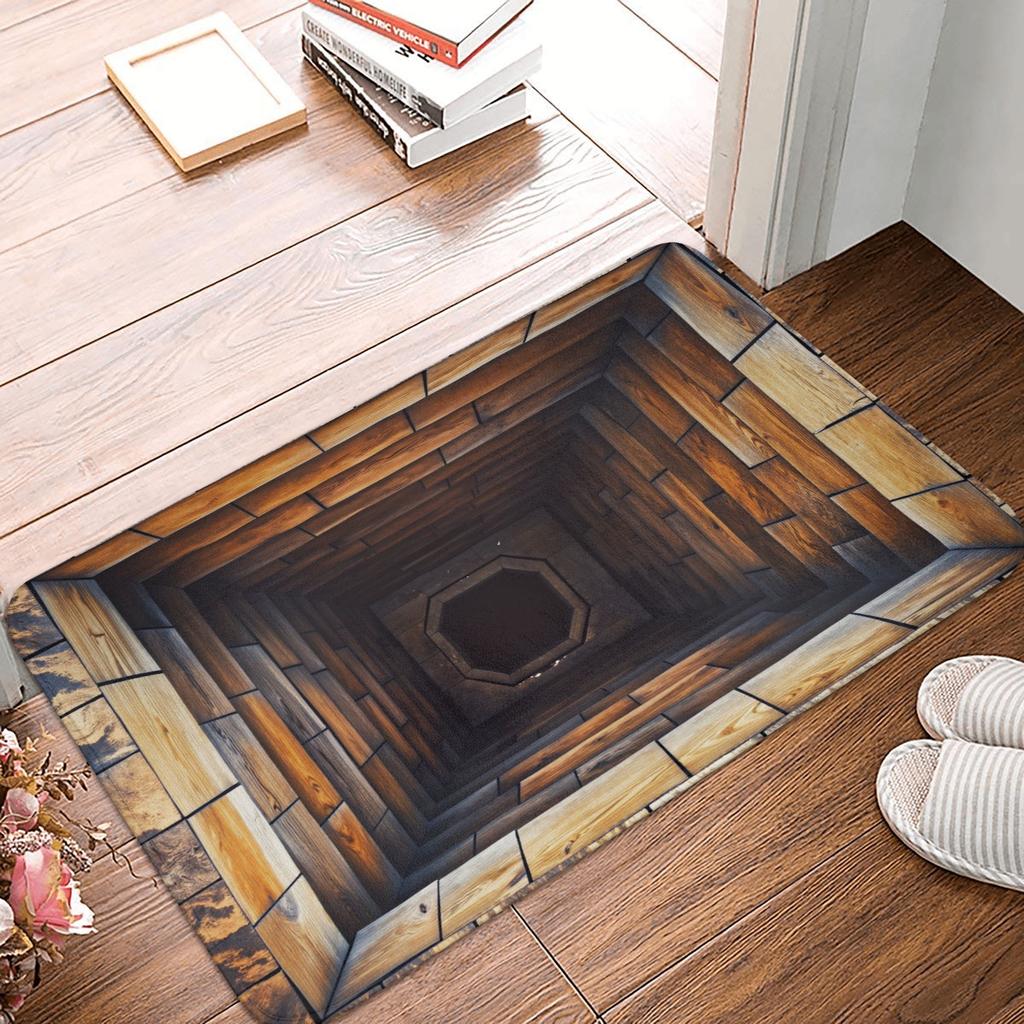 3D Visual Illusion Deep Pit Trap Front Floor Door Entrance Mat Indoor  Kitchen Bath Doormat Bedroom Carpet Rug