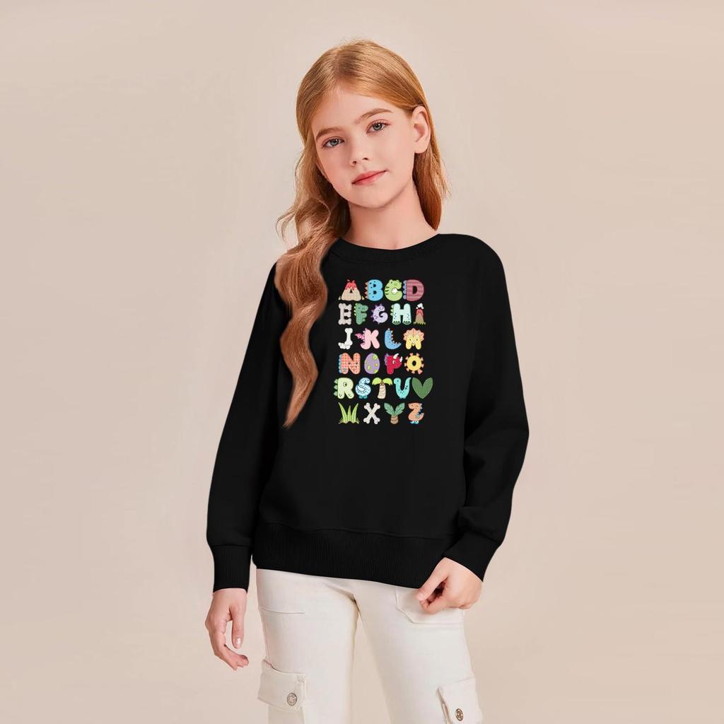 Kids' Fashion Loose-Fit Casual Long-Sleeve Christmas Print Oversized Crewneck Sweatshirt