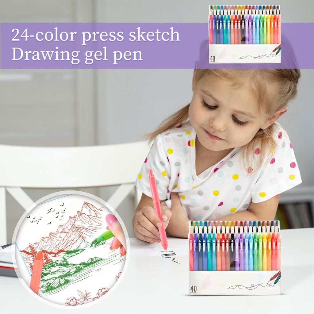 40 Stylos Neutres Rétractables Colorés Avec Haute Valeur Esthétique Pour Croquis et Dessin Étudiant, Séchage Rapide et Encre Longue Durée, 20 ml