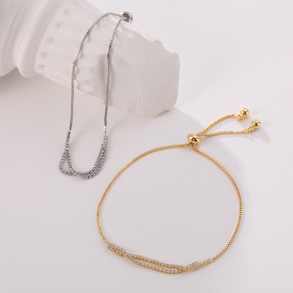 

Women s High-End Double Row Zircon Diamond Crossover Bracelet