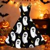 Womens Halloween Print Off Shoulder Dress Vintage Punk Party Dress Flared Skirt Sleeveless A Line Dress