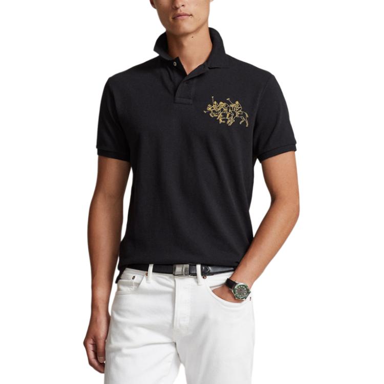Polo Ralph Lauren SS24 Vzorované Pánské Polo tričko s krátkým rukávem, úzkého střihu, s kulatým výstřihem, černé MNPOKNI1N822583-001