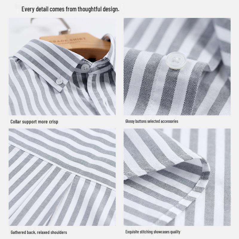 Men's All-Cotton High-End Retro Striped Shirt for Spring & Autumn