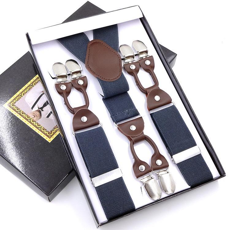 Men's Six-Clip Jacquard Wide Suspenders with Printed Webbing