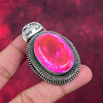 Ciondolo topazio rosa, gioielli in argento sterling massiccio 925 con pietre preziose, ciondolo fatto a mano, per il Ringraziamento