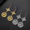 Jeshayuan Stainless Steel Tetragramaton Pendant Earring For Women Amulet Protection Earrings With Witch Knot Charm Jewelry