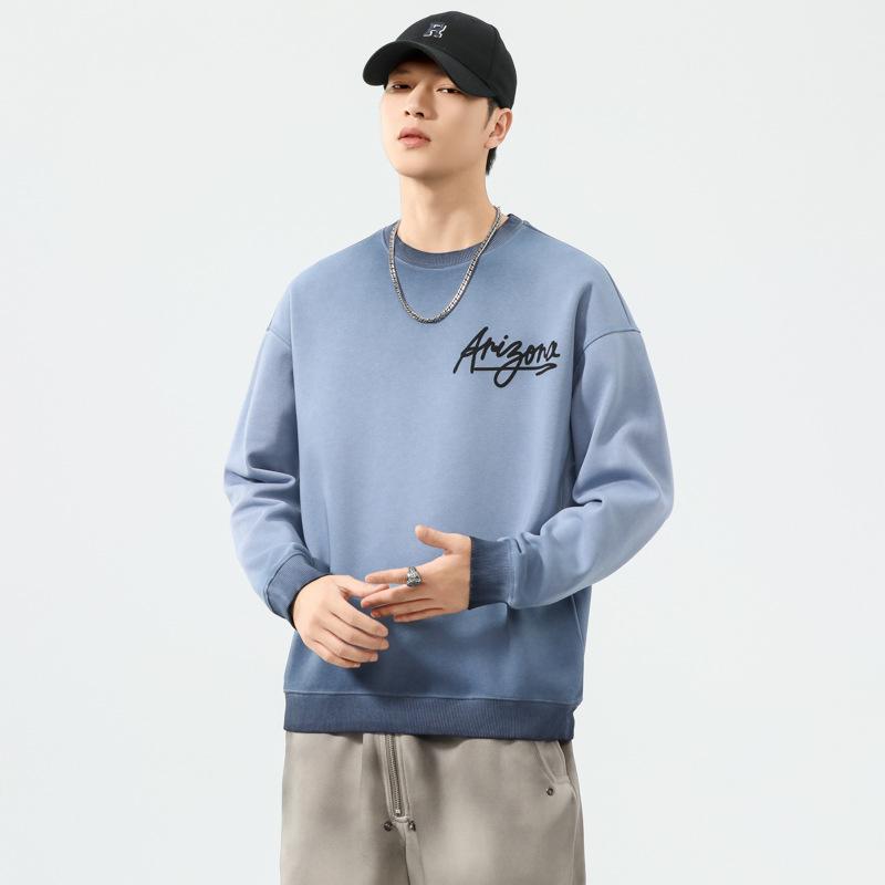 Pánské tričko s tlustým kulatým výstřihem s potiskem ve stylu American Vintage--Lehké a nemačkavé, všestranný dojíždějící svetr s dlouhým rukávem