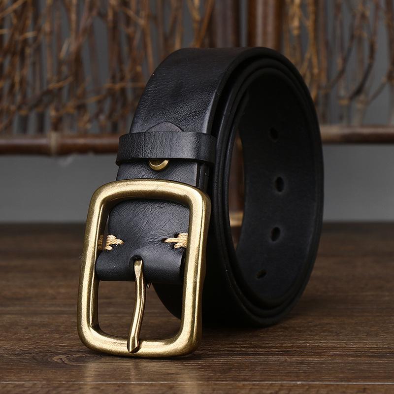 Men's Vintage Vegetable Tanned Leather Belt Brass Buckle Youth Belt Men's Casual All-Matching Trendy