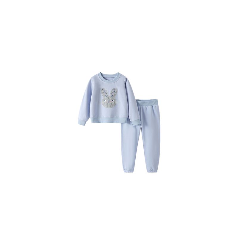 Round-Neck Rabbit Sweatshirt and Sweatpants Two-Piece Set, Spring and Autumn Children s Clothing, Baby Girl Sports Pants, Children s Clothing