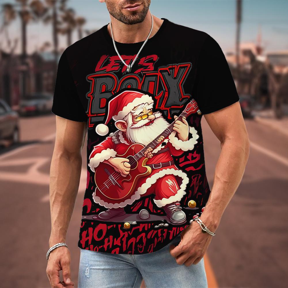 Funny Christmas T-Shirts For Men 3d Hip-Hop Santa Claus Printed Men Tops Fashion Casual Short Sleeved Street Designer Sweatshirt