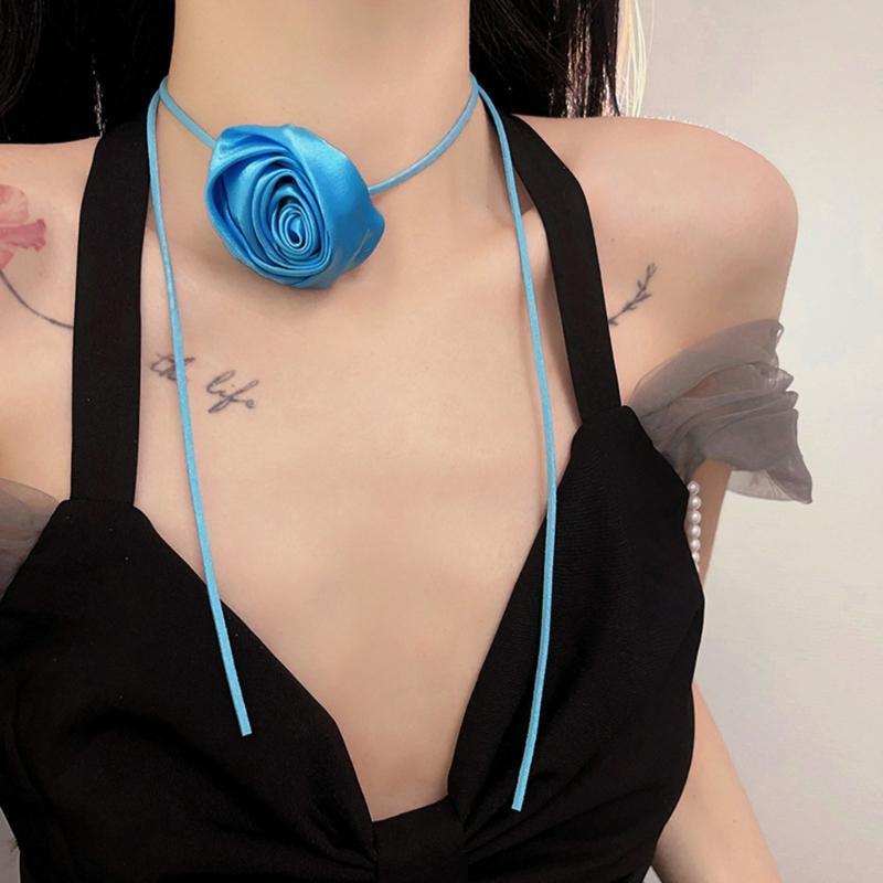 Stoffblumen-Halsketten Künstliche Rosenblumen-Choker Rosenblumen-Halsketten Hochzeitsschmuck Geschenk für Frauen Teenager Mädchen